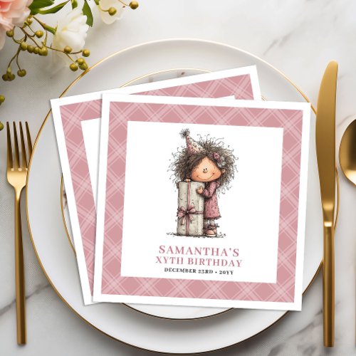 4th Birthday Girl Whimsy Quirky Funny Pink Napkins