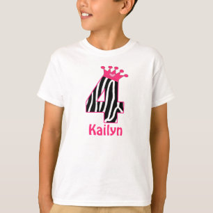 4th Birthday Girl Zebra Princess Personalized T-Shirt