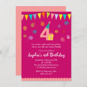 4th Birthday Girl's Cute Pink Party Invitation (Front/Back)