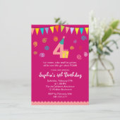 4th Birthday Girl's Cute Pink Party Invitation (Standing Front)