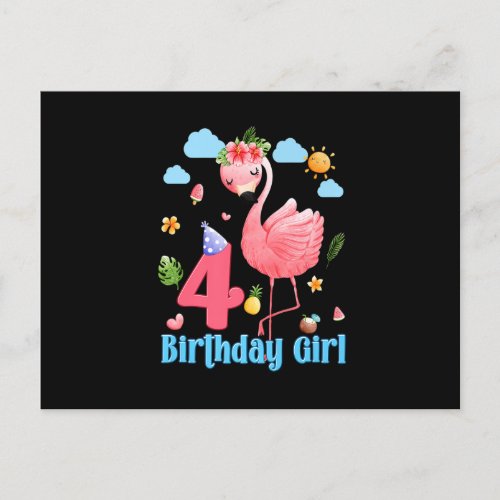 4th Birthday Girls Flamingo 4 Years Old Tropical F Postcard