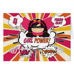 4th Birthday Girls Super Kids Pink Comic Book Cards