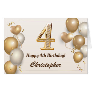 4th Birthday Gold Balloons Confetti Extra Large Card