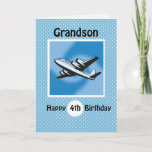 4th Birthday, Grandson, Airplane on Blue Card<br><div class="desc">Airplanes are a great theme for boys of this age. This plane is flying high as you wish your Grandson a happy 4th birthday. Blue background with white polka dots add a feeling of celebration and fun for a fourth birthday.</div>