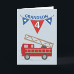 4th Birthday Grandson, Firetruck Card<br><div class="desc">Birthday wishes are rushing through with this cute red fire truck to celebrate your Grandsonâ€™s 4th birthday!</div>