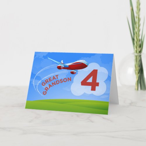 4th Birthday Great Grandson Red Airplane Card