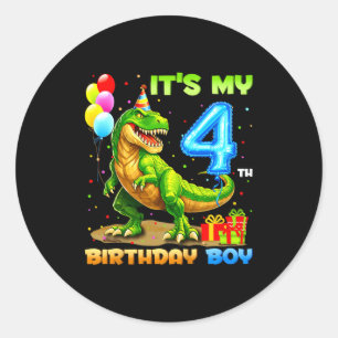 4th birthday happy 4 year t-rex shirt boys funny classic round sticker