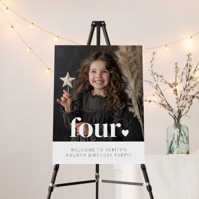 4th Birthday Heart Photo Welcome Sign (In Situ (Stand))