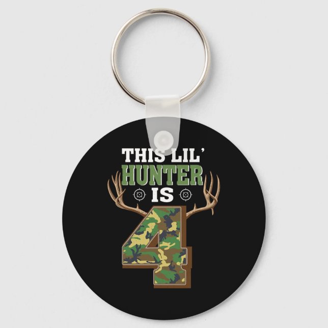 4th Birthday Hunting Deer 4 Year Old Hunter  Keychain (Front)