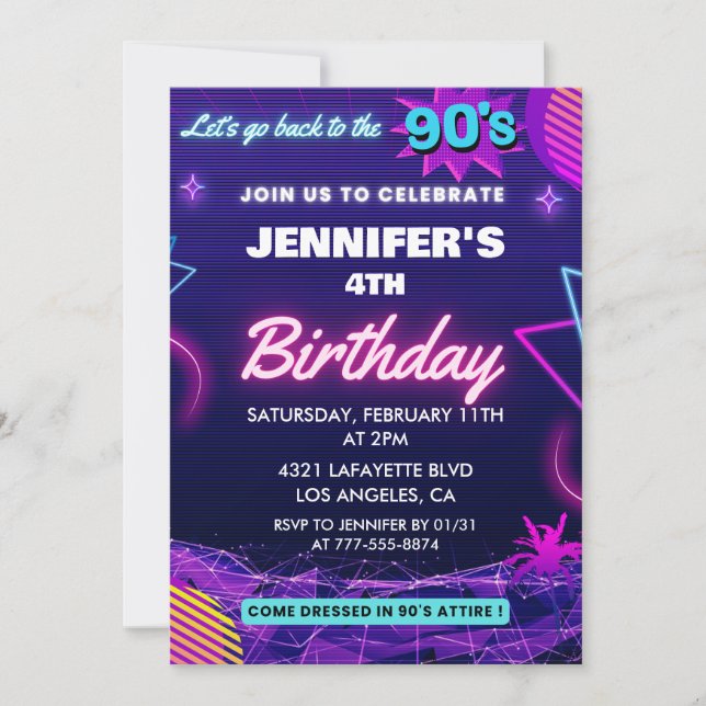 4th birthday invitation 90s themed Retro (Front)