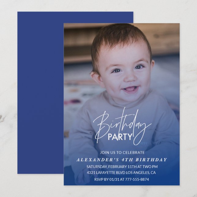 4th birthday invitation Birthday party Photo boy (Front/Back)