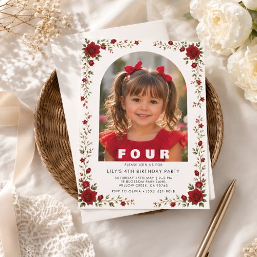 4th Birthday Invitation Girl with Photo