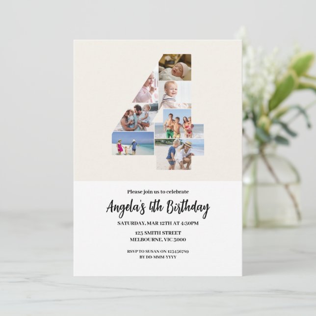 4th Birthday Invitation Minimalist - Number 4 (Standing Front)