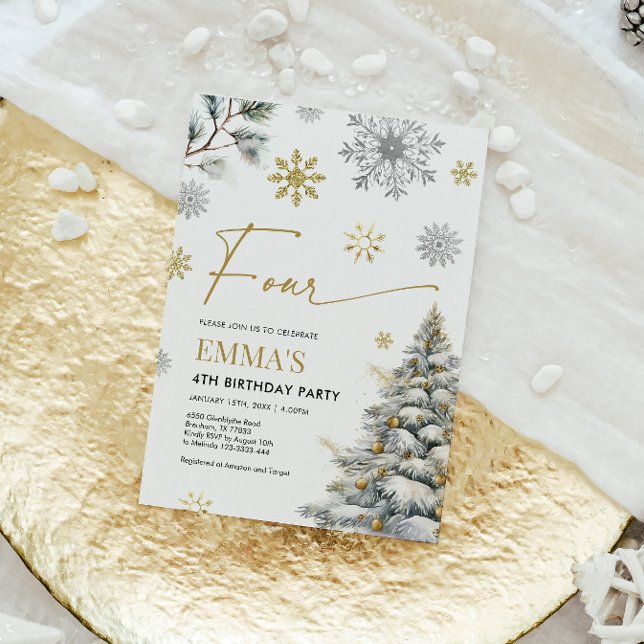 4th Birthday Invitation, Winter Four Birthday  Invitation (Creator Uploaded)