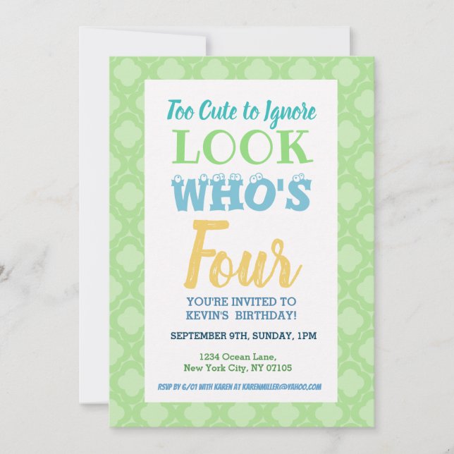 4th Birthday Invitation Wording (Front)