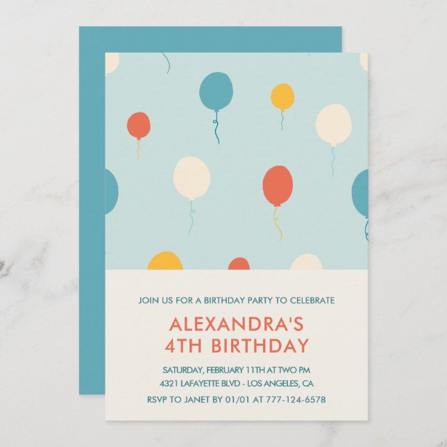 4th birthday invitations Balloons Modern (Front/Back)