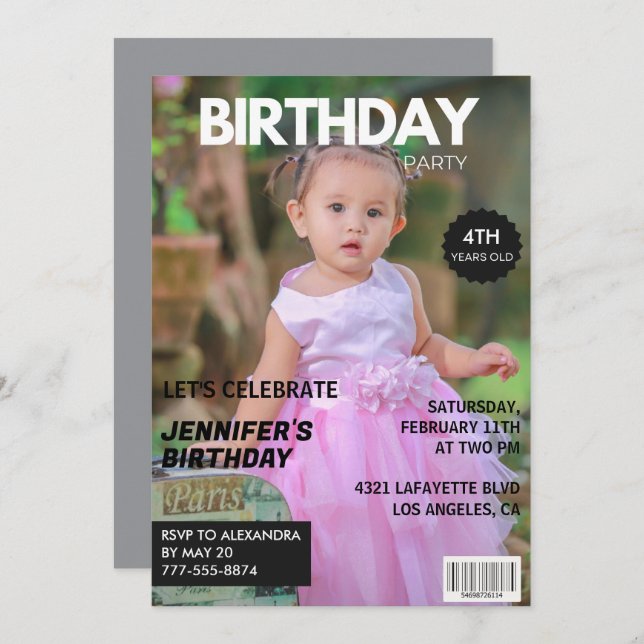 4th birthday invitations for her Magazine Cover (Front/Back)