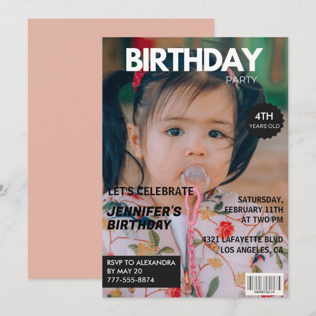 4th birthday invitations Girl Magazine Cover (Front/Back)