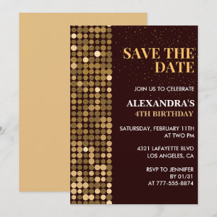 4th birthday invitations Save the date Gold