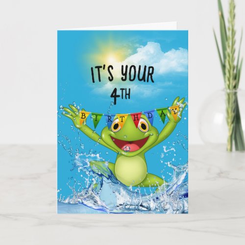 4th Birthday Jumping Frog in Water  Card