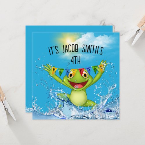 4th Birthday Jumping Frog in Water Invitation