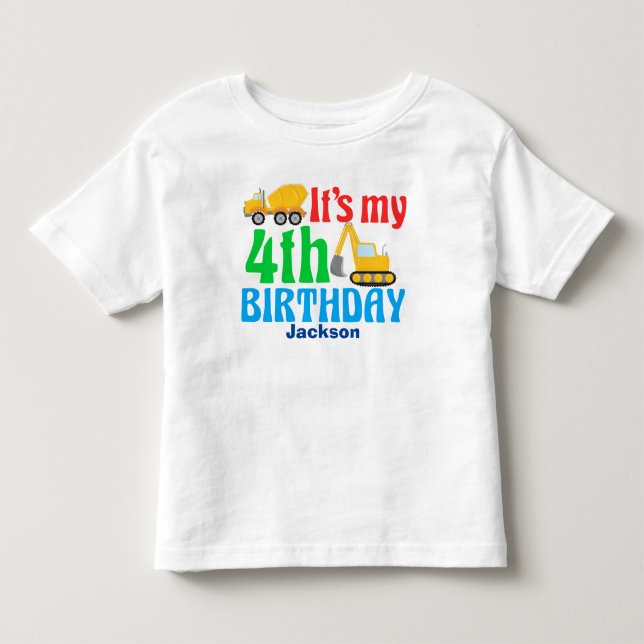 4th Birthday Kids Construction Vehicle Party Toddler T-shirt (Front)