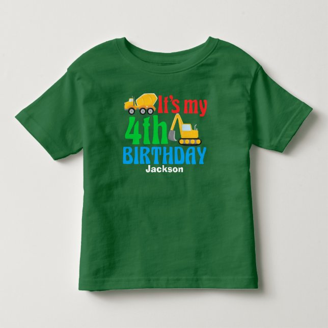 4th Birthday Kids Construction Vehicle Party Toddler T-shirt (Front)