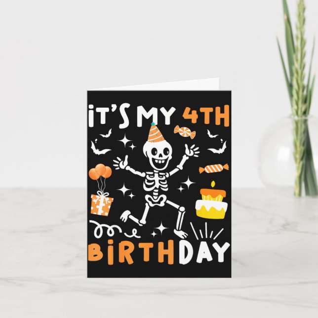 4th birthday kids funny skeleton 4th birthday card (Front)