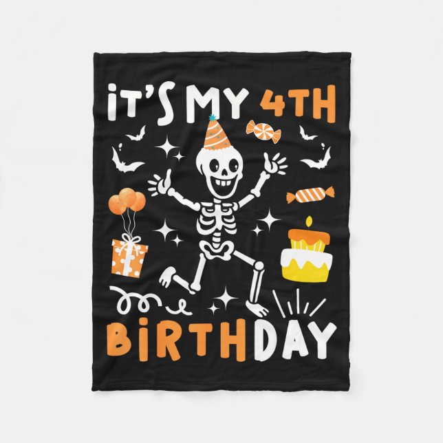 4th birthday kids funny skeleton 4th birthday fleece blanket (Front)