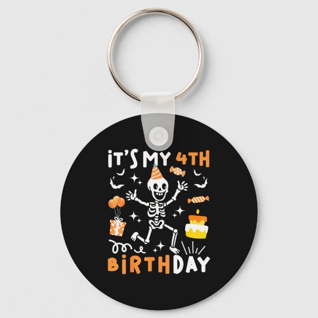 4th birthday kids funny skeleton 4th birthday keychain (Front)