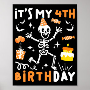 4th birthday kids funny skeleton 4th birthday poster