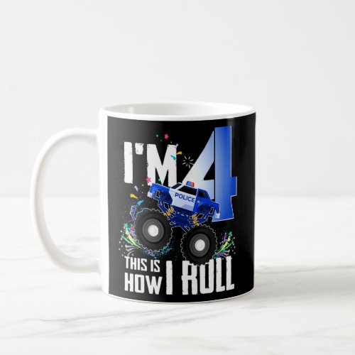 4th Birthday Kids Im 4 Police Monster Truck Car  Coffee Mug