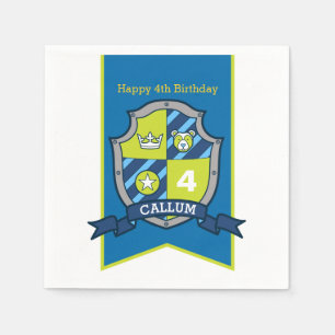 4th birthday knight bear shield kids party napkins