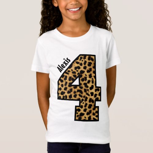 4th Birthday Leopard Four Year Custom Name V01S T_Shirt