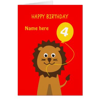 4th birthday lion add name childrens red card