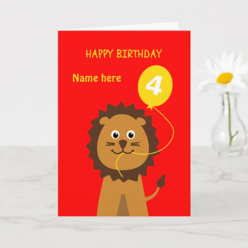 4th birthday lion card