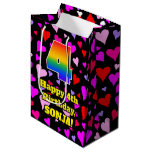 [ Thumbnail: 4th Birthday: Loving Hearts Pattern, Rainbow # 4 Gift Bag ]