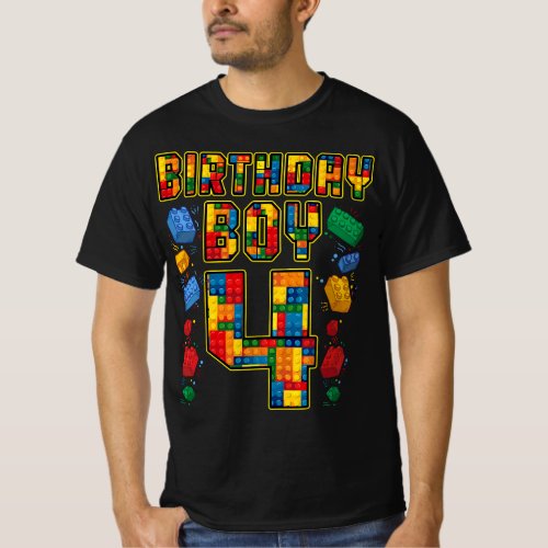4th Birthday Master Builder 4 Years Old Block Buil T_Shirt