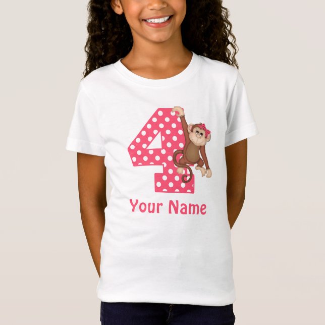 4th Birthday Monkey Girl Personalized Shirt (Front)