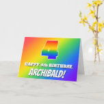 [ Thumbnail: 4th Birthday: Multicolored Rainbow Pattern # 4 Card ]