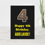 [ Thumbnail: 4th Birthday: Name, Faux Wood Grain Pattern "4" Card ]