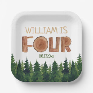 4th Birthday Name Green Trees  Paper Plates