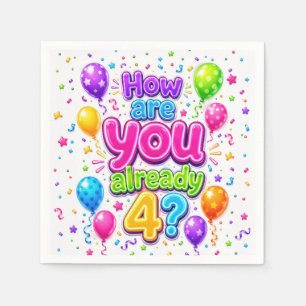 4th Birthday Neon Party Balloons and Confetti Napkins