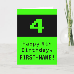 4th Birthday: Nerdy / Geeky Style "4" and Name Card