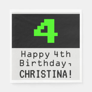 4th Birthday - Nerdy / Geeky Style "4" & Name Napkins