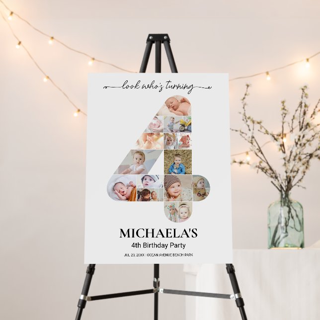 4th Birthday Number 4 Custom Photo Collage Party Foam Board (In Situ (Stand))