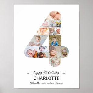 4th Birthday Number 4 Photo Collage Custom Picture Poster