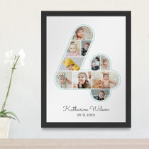 4th Birthday Number 4 Photo Collage Kids Nursery Poster