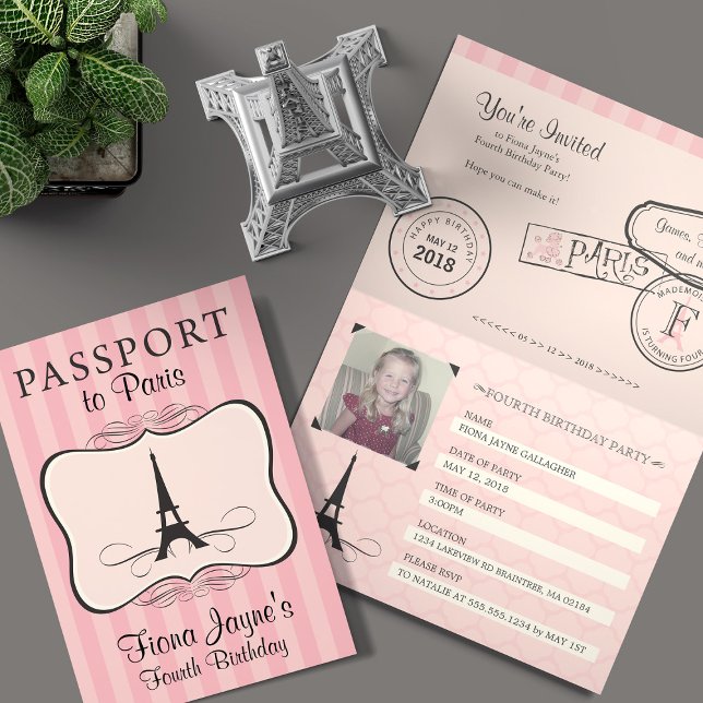 4th Birthday Paris Passport Invitation (Creator Uploaded)