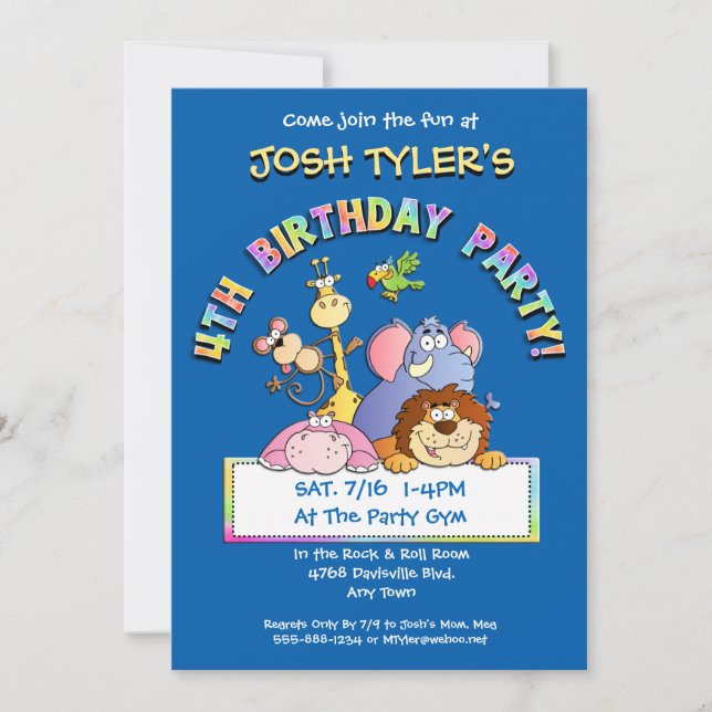 4th Birthday Party Add a Photo Animal Invitations (Front)